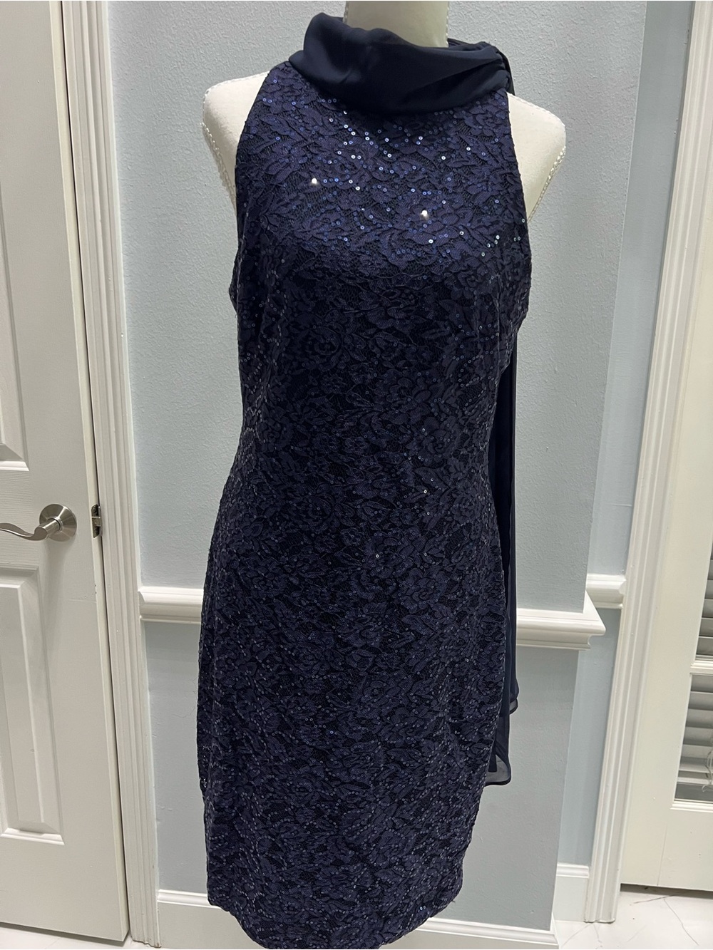 Vince Camuto Navy Lace Sequin Dress Size 12